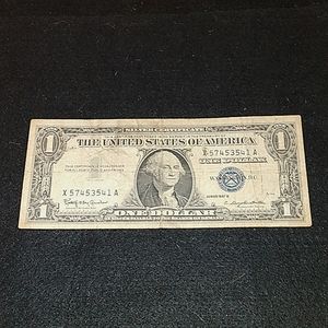 One 1957  Blue Seal $1 Dollar Silver Certificate Old US One Dollar Bill